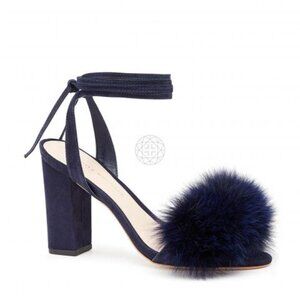 Loeffler Randall Nicolette Strappy Fur -trim suede block heel sandals in Navy Bl